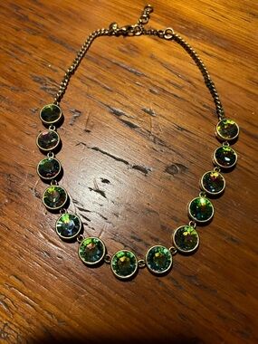 J. Crew Gold-Tone Necklace with Iridescent Green Crystals